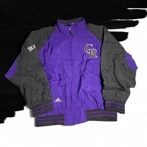 Vintage Colorado Rockies Jacket Mens Large Purple Black MLB Baseball Apex 90s